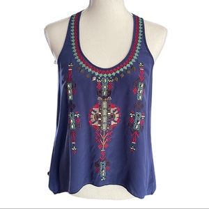 Parker Embroidered & Beaded Silk Swing Tank Top S